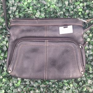 Tignanello Black Pebbled Genuine Leather Crossbody Bag